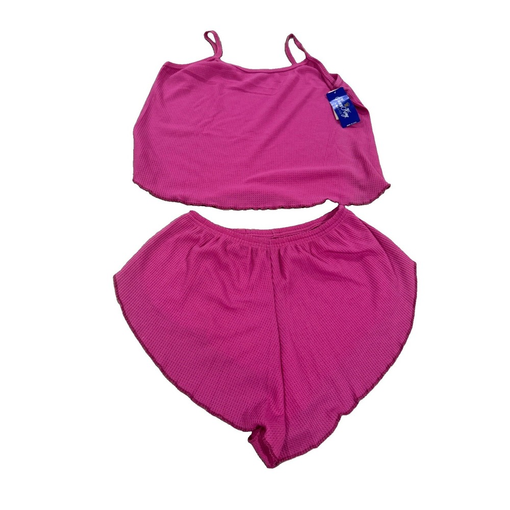 Vintage Nancy King Pink Thermal Cami Shorts Pajama Set L NWT Made in USA